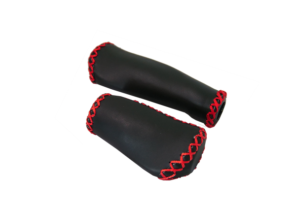 poignee de velo cuire rouge et noir